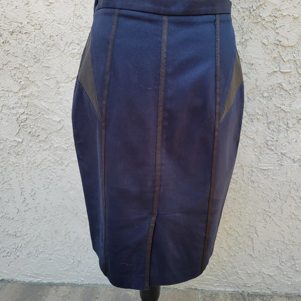 Rag & Bone Leather Panels Black‎ Pencil Knee Lenght Skirt Size 30